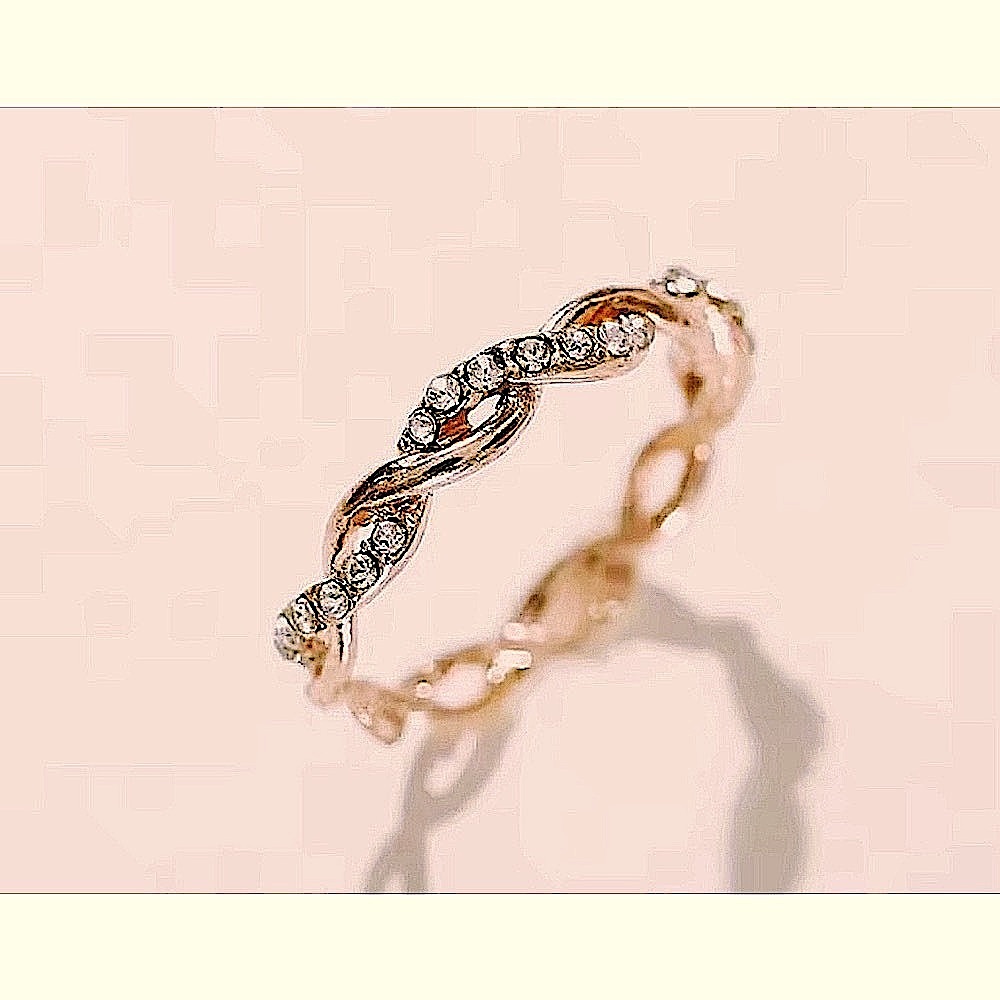 14k Gold Plated S925 Simulated Diamond Eternity Twist‎ Band Ring Size 6.5